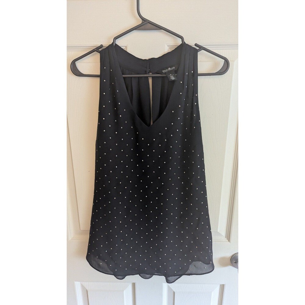 White House black market black and silver accented sleeveless top blouse me